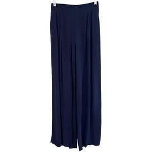 M Navy Blue Lightweight Woven Pleated Pull On Wide Leg Pant S